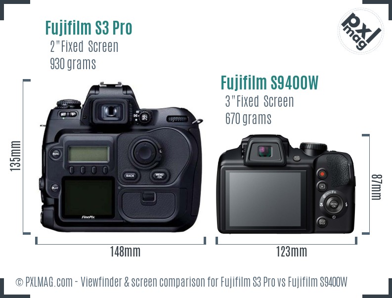 Fujifilm S3 Pro vs Fujifilm S9400W Screen and Viewfinder comparison