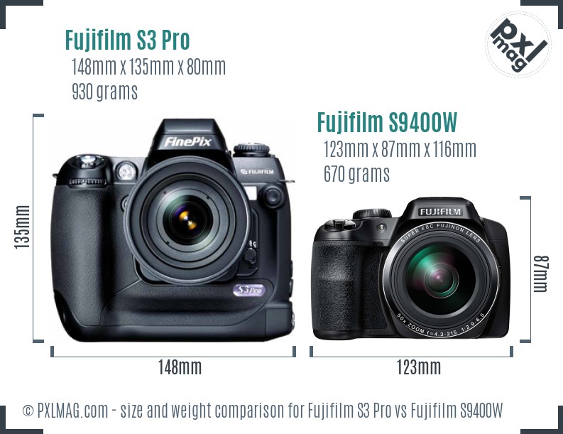 Fujifilm S3 Pro vs Fujifilm S9400W size comparison