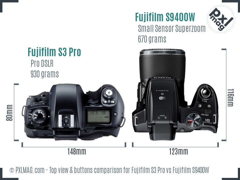 Fujifilm S3 Pro vs Fujifilm S9400W top view buttons comparison
