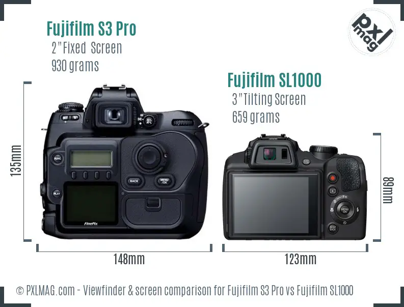 Fujifilm S3 Pro vs Fujifilm SL1000 Screen and Viewfinder comparison