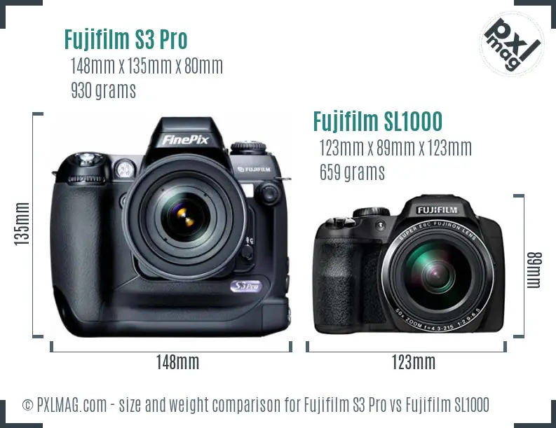 Fujifilm S3 Pro vs Fujifilm SL1000 size comparison