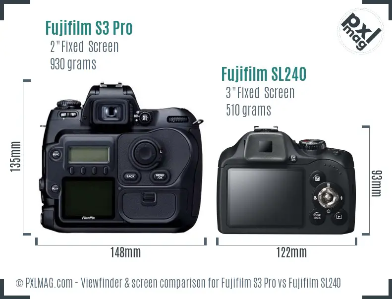 Fujifilm S3 Pro vs Fujifilm SL240 Screen and Viewfinder comparison