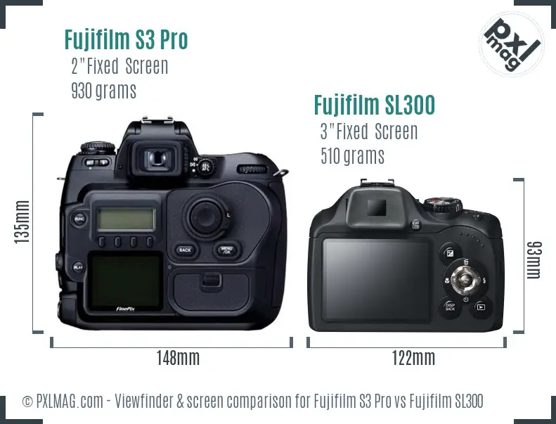 Fujifilm S3 Pro vs Fujifilm SL300 Screen and Viewfinder comparison