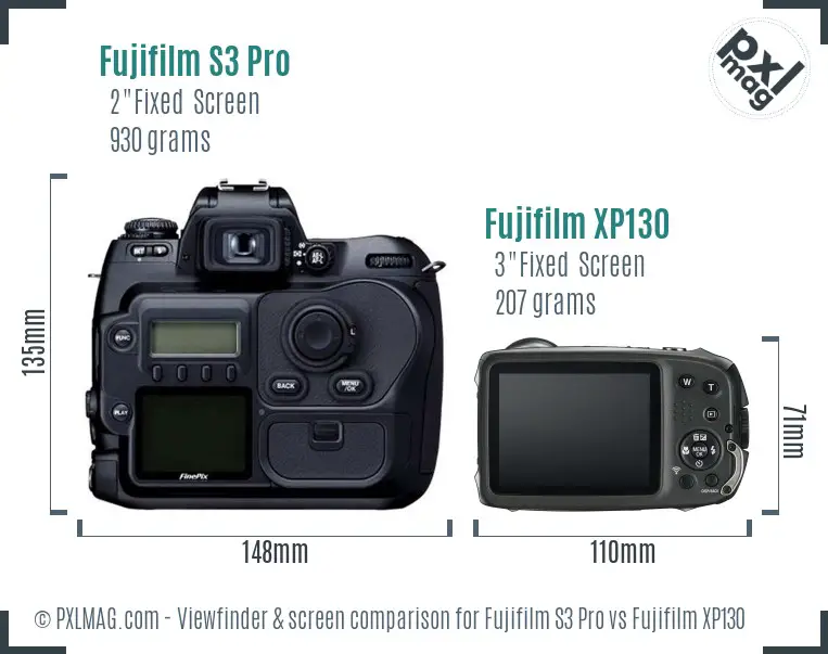 Fujifilm S3 Pro vs Fujifilm XP130 Screen and Viewfinder comparison