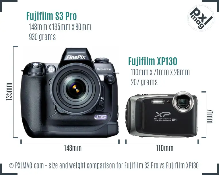 Fujifilm S3 Pro vs Fujifilm XP130 size comparison