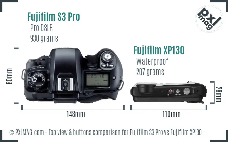 Fujifilm S3 Pro vs Fujifilm XP130 top view buttons comparison