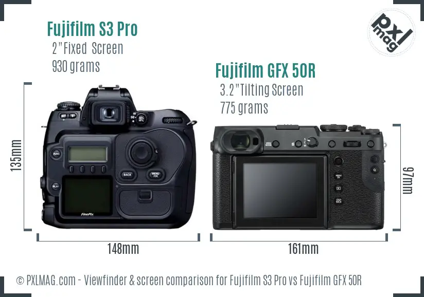 Fujifilm S3 Pro vs Fujifilm GFX 50R Screen and Viewfinder comparison
