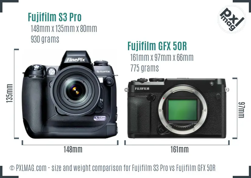 Fujifilm S3 Pro vs Fujifilm GFX 50R size comparison