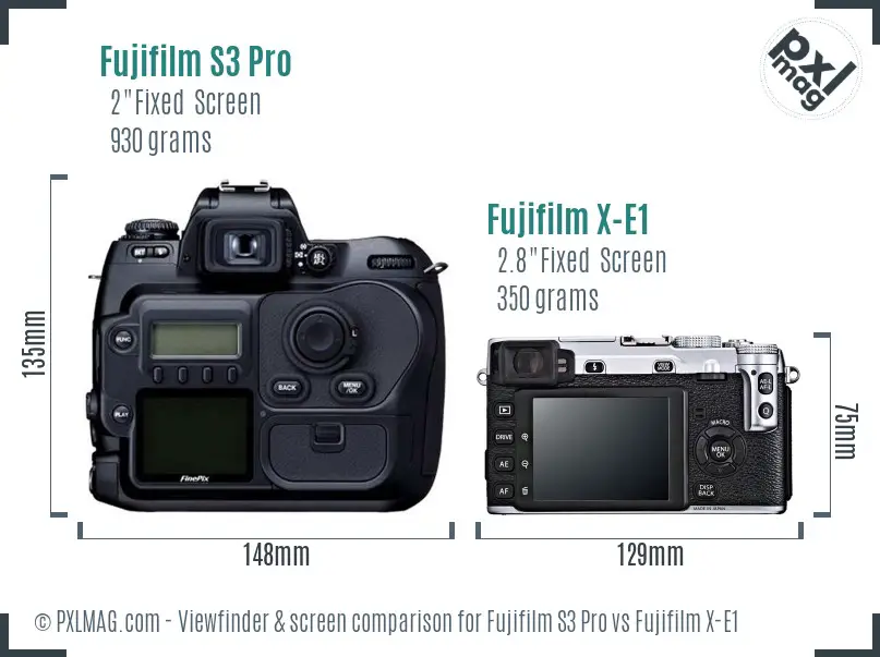 Fujifilm S3 Pro vs Fujifilm X-E1 Screen and Viewfinder comparison