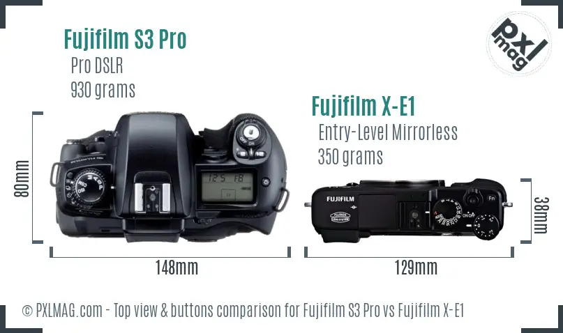 Fujifilm S3 Pro vs Fujifilm X-E1 top view buttons comparison