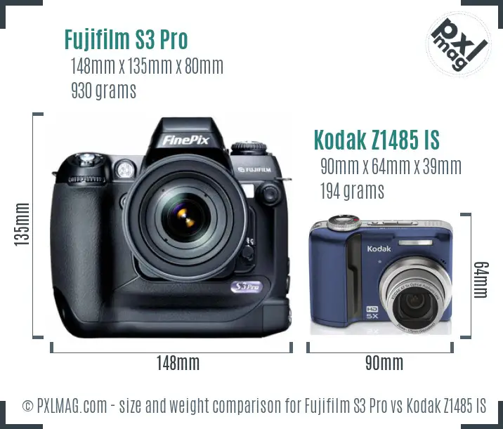 Fujifilm S3 Pro vs Kodak Z1485 IS size comparison