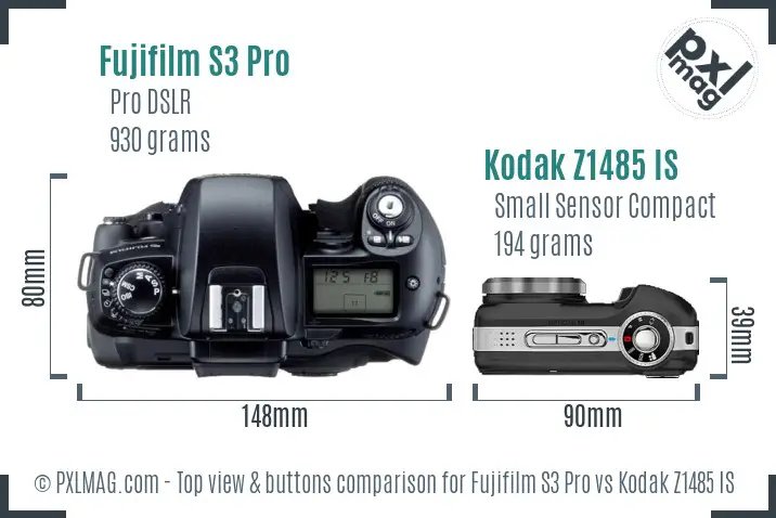 Fujifilm S3 Pro vs Kodak Z1485 IS top view buttons comparison