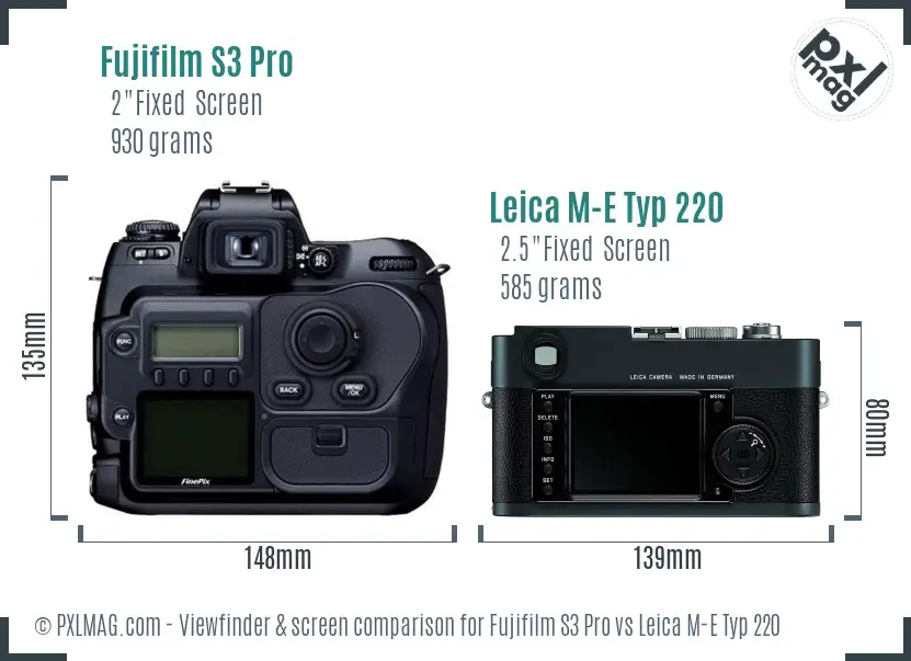 Fujifilm S3 Pro vs Leica M-E Typ 220 Screen and Viewfinder comparison