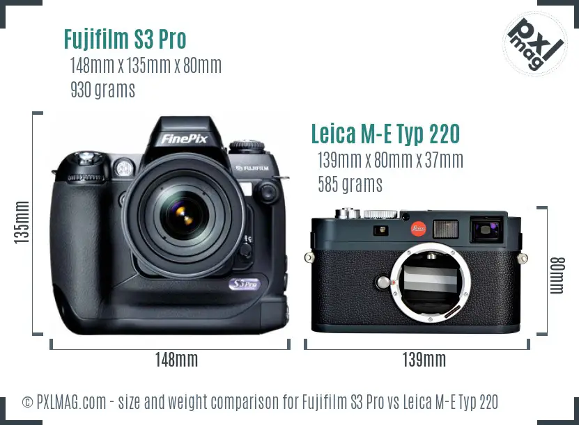 Fujifilm S3 Pro vs Leica M-E Typ 220 size comparison