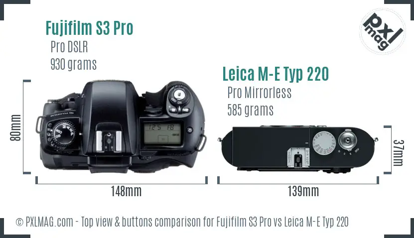 Fujifilm S3 Pro vs Leica M-E Typ 220 top view buttons comparison