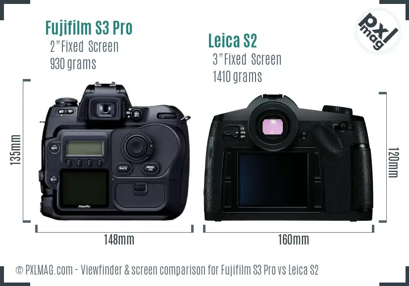 Fujifilm S3 Pro vs Leica S2 Screen and Viewfinder comparison