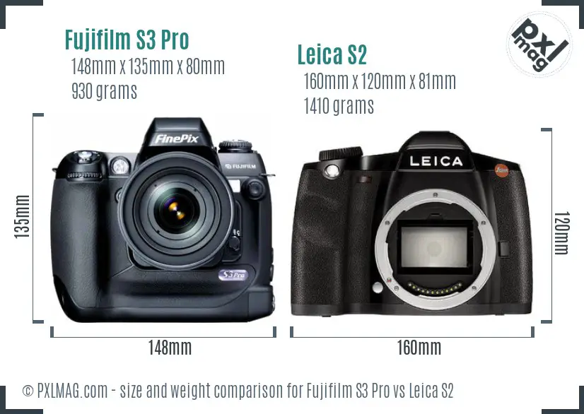 Fujifilm S3 Pro vs Leica S2 size comparison