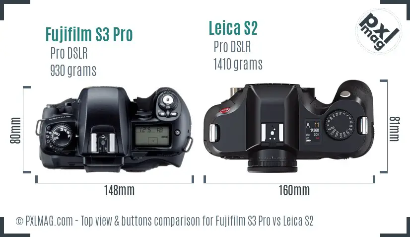 Fujifilm S3 Pro vs Leica S2 top view buttons comparison