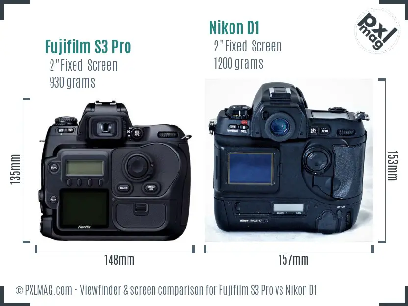 Fujifilm S3 Pro vs Nikon D1 Screen and Viewfinder comparison