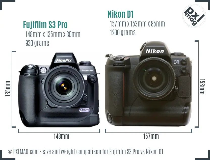 Fujifilm S3 Pro vs Nikon D1 size comparison