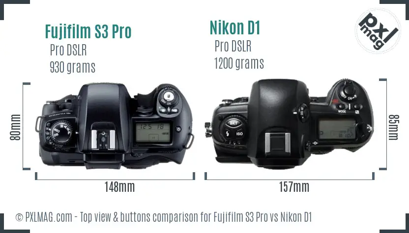 Fujifilm S3 Pro vs Nikon D1 top view buttons comparison