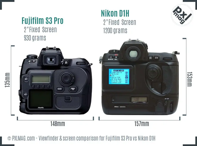 Fujifilm S3 Pro vs Nikon D1H Screen and Viewfinder comparison
