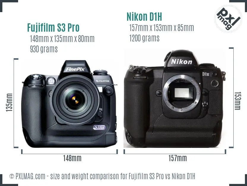 Fujifilm S3 Pro vs Nikon D1H size comparison