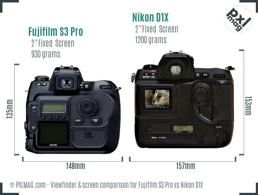 Fujifilm S3 Pro vs Nikon D1X Screen and Viewfinder comparison