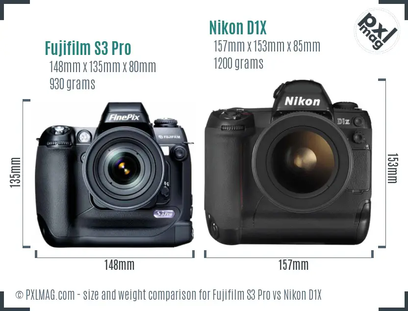 Fujifilm S3 Pro vs Nikon D1X size comparison