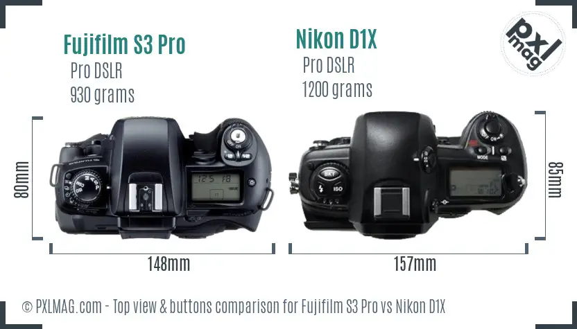 Fujifilm S3 Pro vs Nikon D1X top view buttons comparison