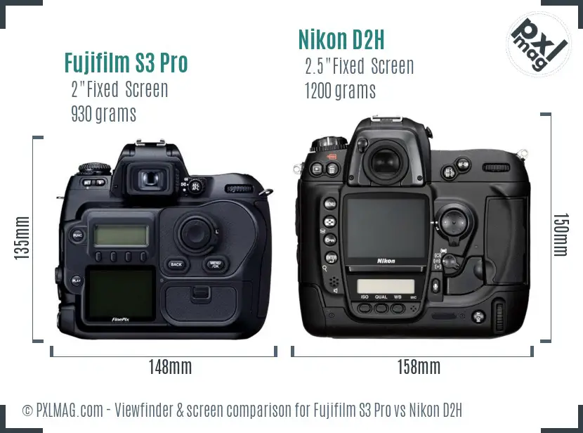 Fujifilm S3 Pro vs Nikon D2H Screen and Viewfinder comparison