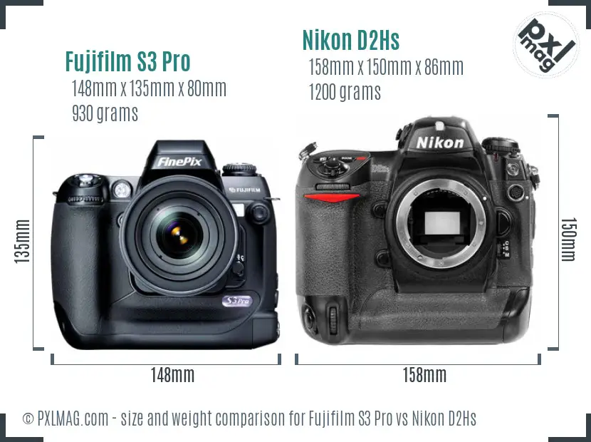 Fujifilm S3 Pro vs Nikon D2Hs size comparison