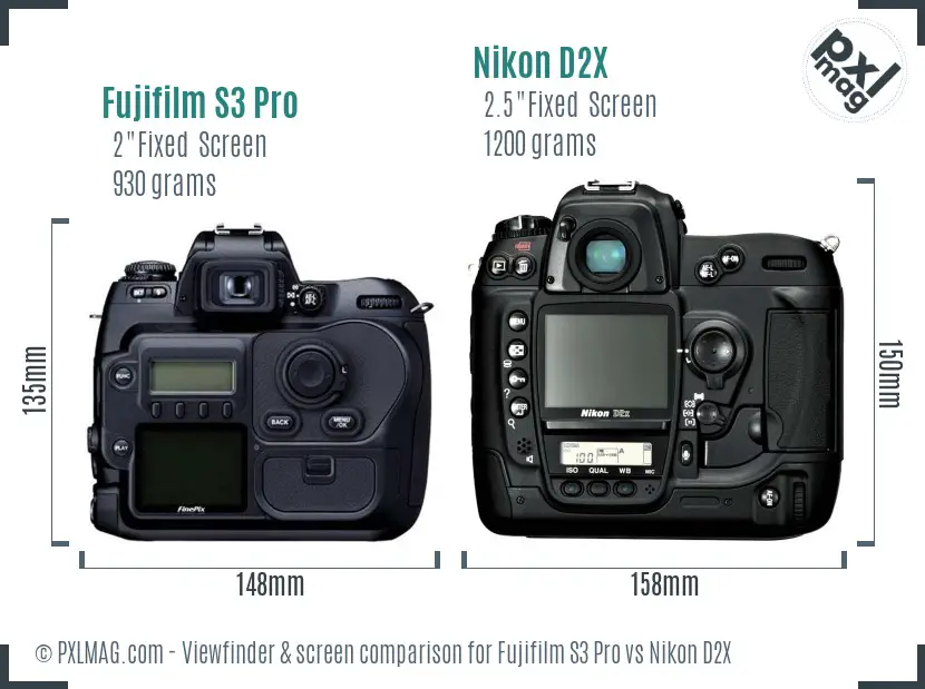 Fujifilm S3 Pro vs Nikon D2X Screen and Viewfinder comparison