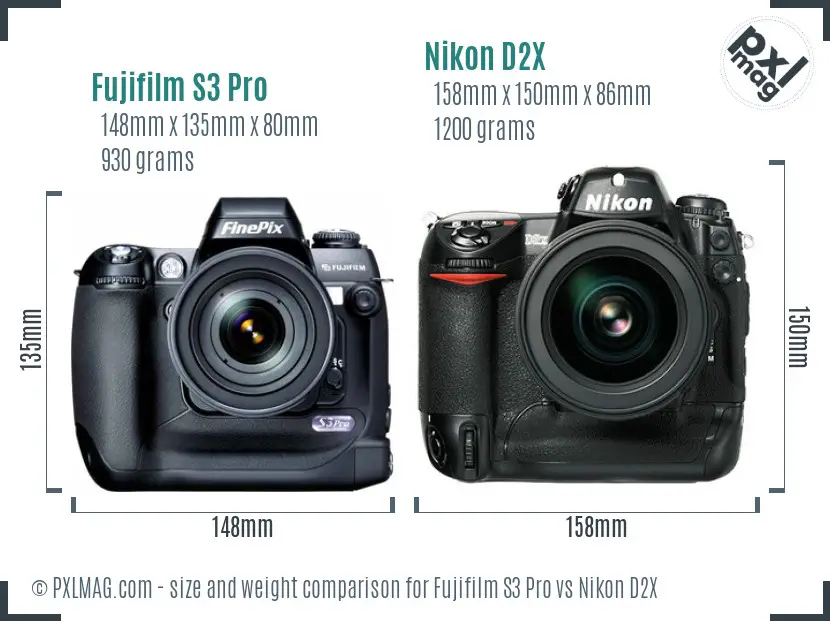 Fujifilm S3 Pro vs Nikon D2X size comparison