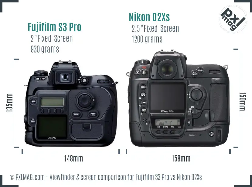 Fujifilm S3 Pro vs Nikon D2Xs Screen and Viewfinder comparison