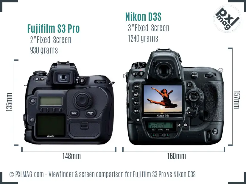 Fujifilm S3 Pro vs Nikon D3S Screen and Viewfinder comparison