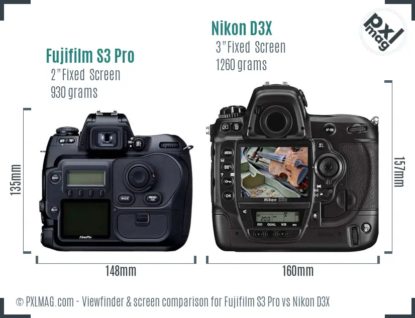 Fujifilm S3 Pro vs Nikon D3X Screen and Viewfinder comparison