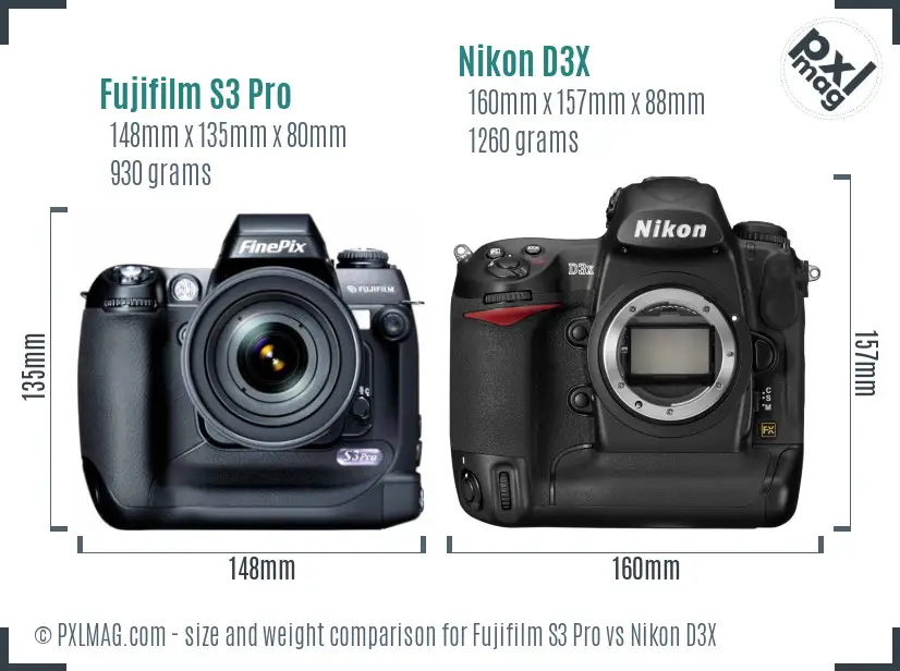 Fujifilm S3 Pro vs Nikon D3X size comparison