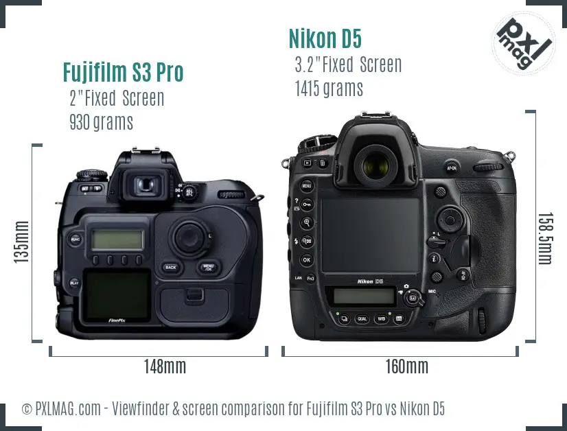Fujifilm S3 Pro vs Nikon D5 Screen and Viewfinder comparison
