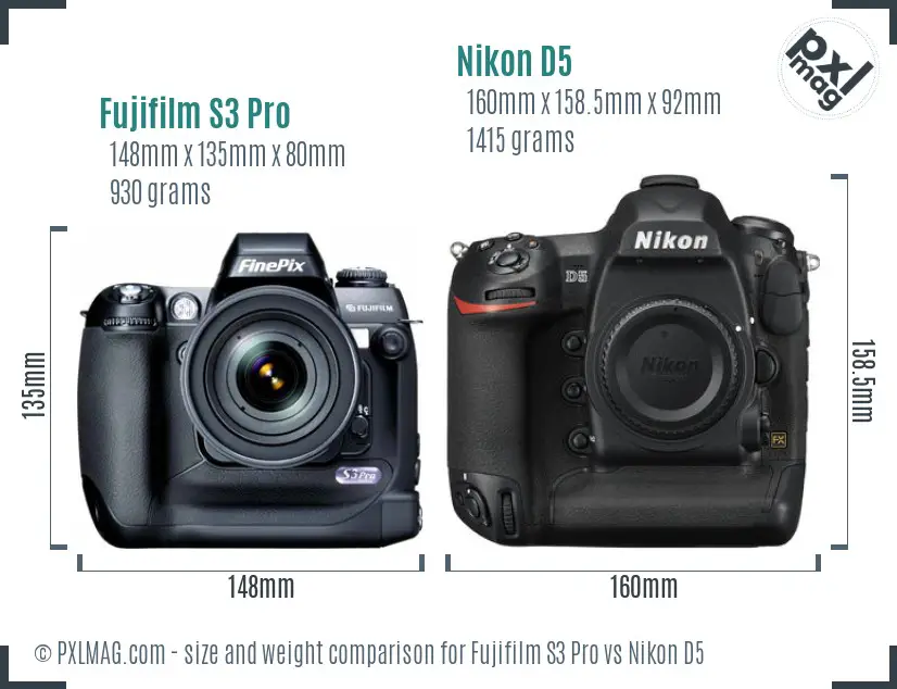 Fujifilm S3 Pro vs Nikon D5 size comparison