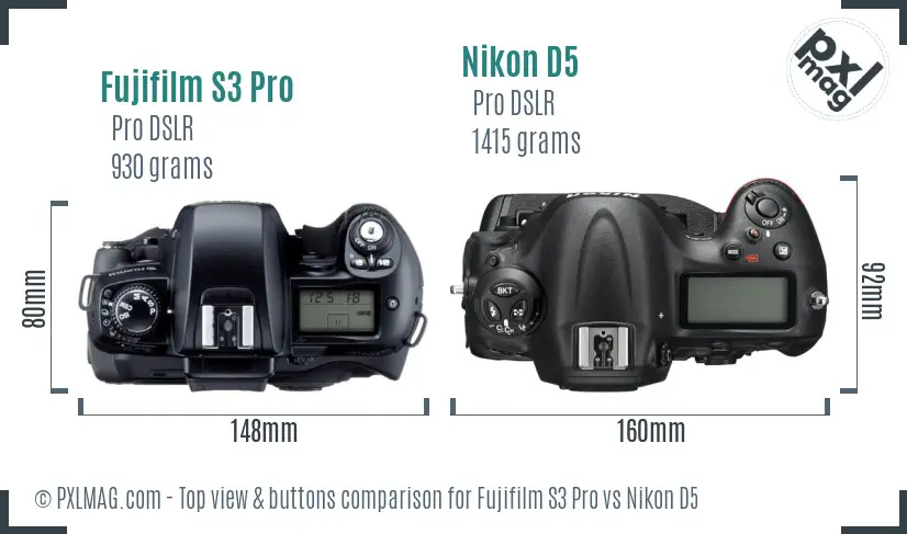 Fujifilm S3 Pro vs Nikon D5 top view buttons comparison