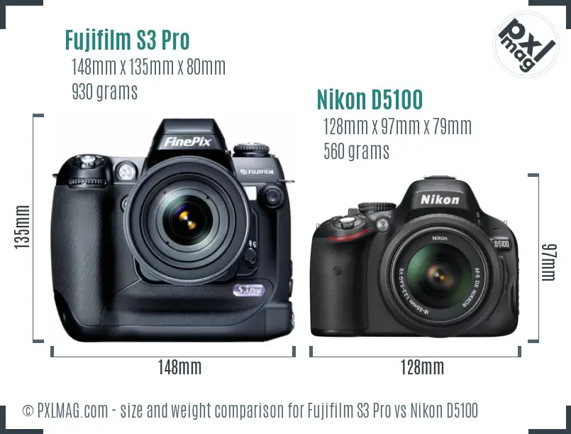 Fujifilm S3 Pro vs Nikon D5100 size comparison