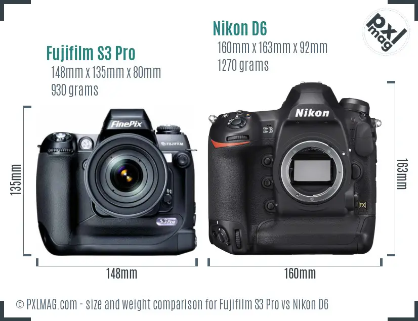Fujifilm S3 Pro vs Nikon D6 size comparison