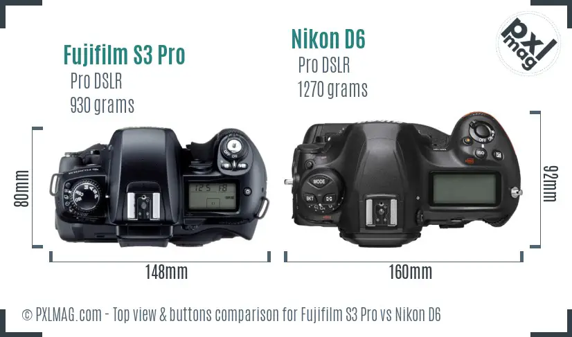 Fujifilm S3 Pro vs Nikon D6 top view buttons comparison
