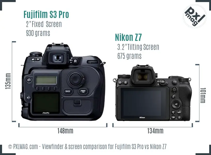 Fujifilm S3 Pro vs Nikon Z7 Screen and Viewfinder comparison