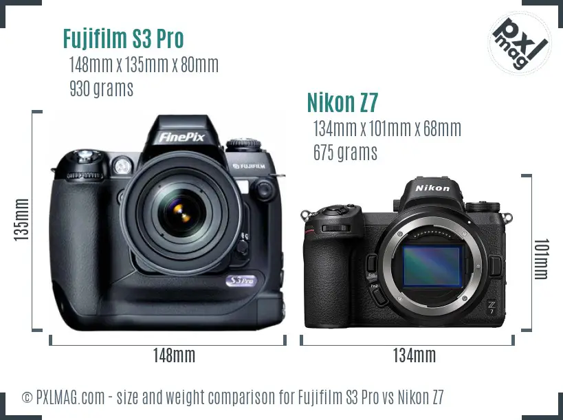 Fujifilm S3 Pro vs Nikon Z7 size comparison