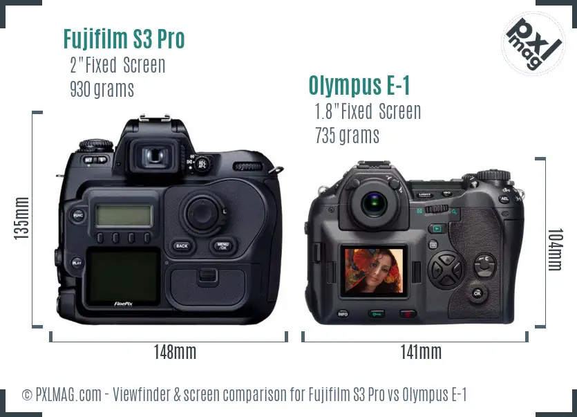 Fujifilm S3 Pro vs Olympus E-1 Screen and Viewfinder comparison