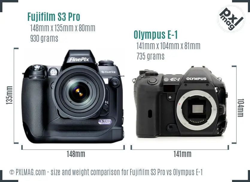 Fujifilm S3 Pro vs Olympus E-1 size comparison