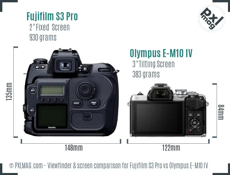 Fujifilm S3 Pro vs Olympus E-M10 IV Screen and Viewfinder comparison