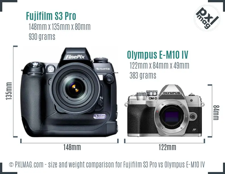 Fujifilm S3 Pro vs Olympus E-M10 IV size comparison